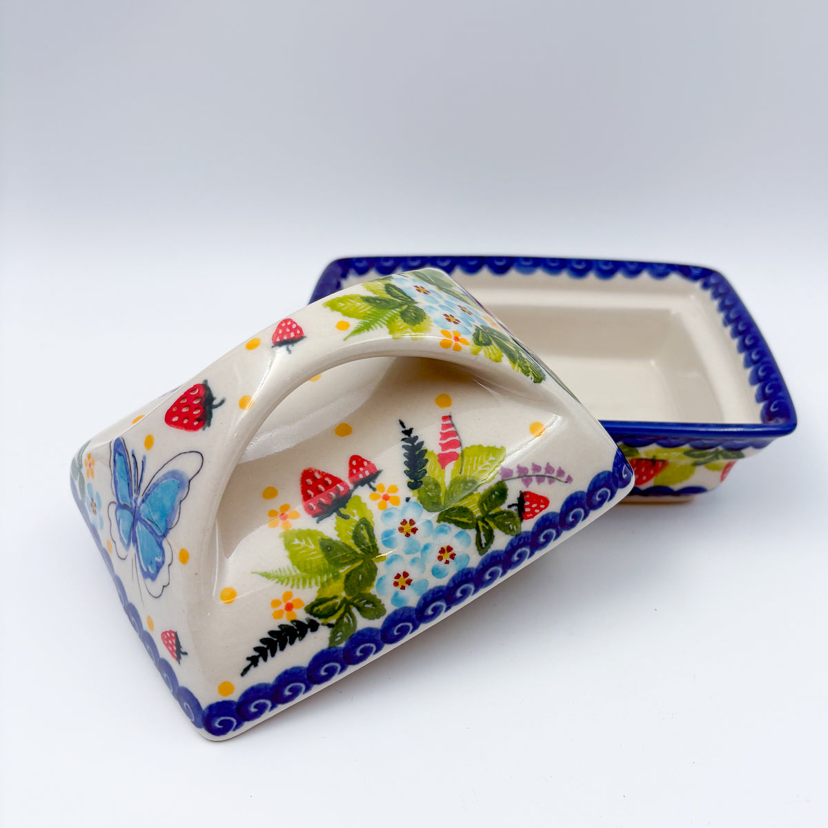 Butter Dish Deep: UNIKAT Summer Strawberries Design