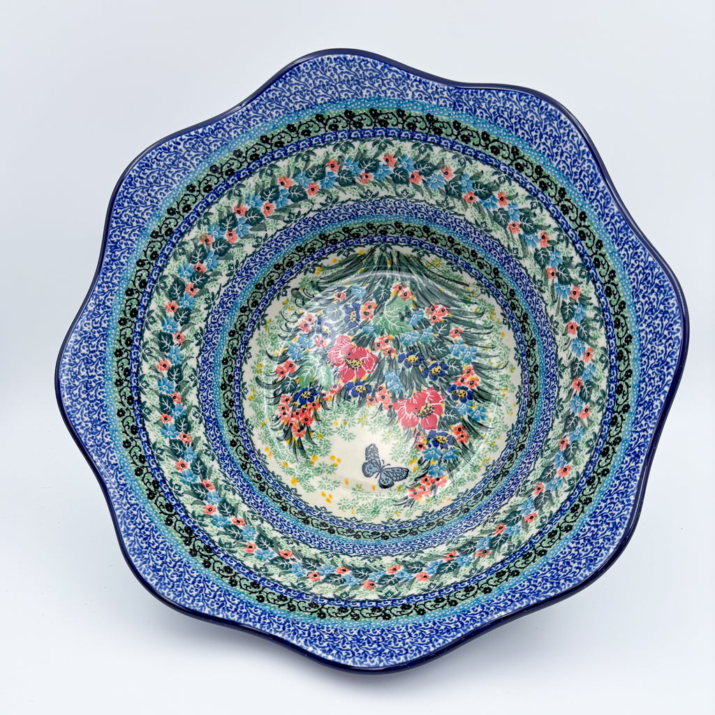 12" Wavy Bowl:  UNIKAT Spring Floral Garland