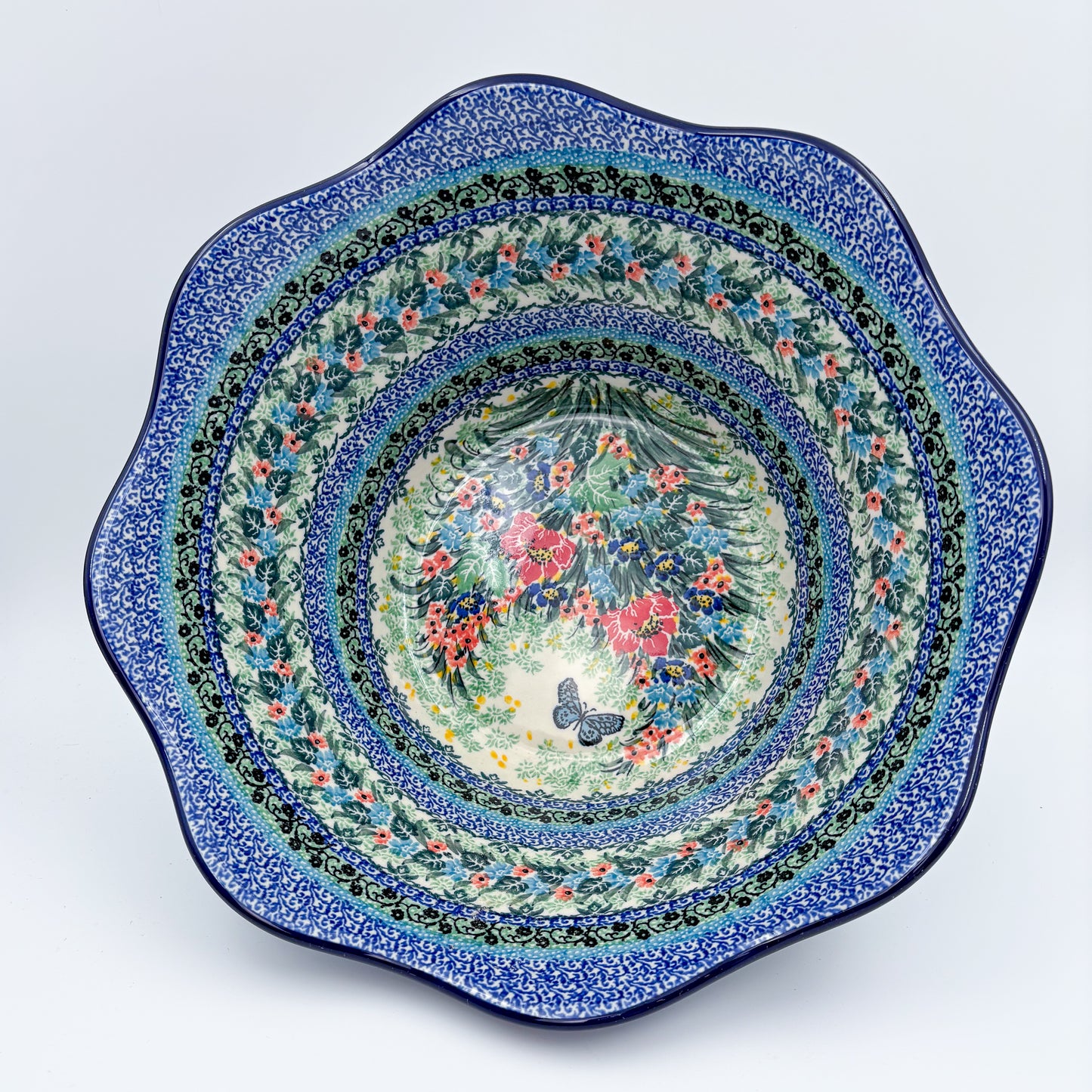 12" Wavy Bowl:  UNIKAT Spring Floral Garland