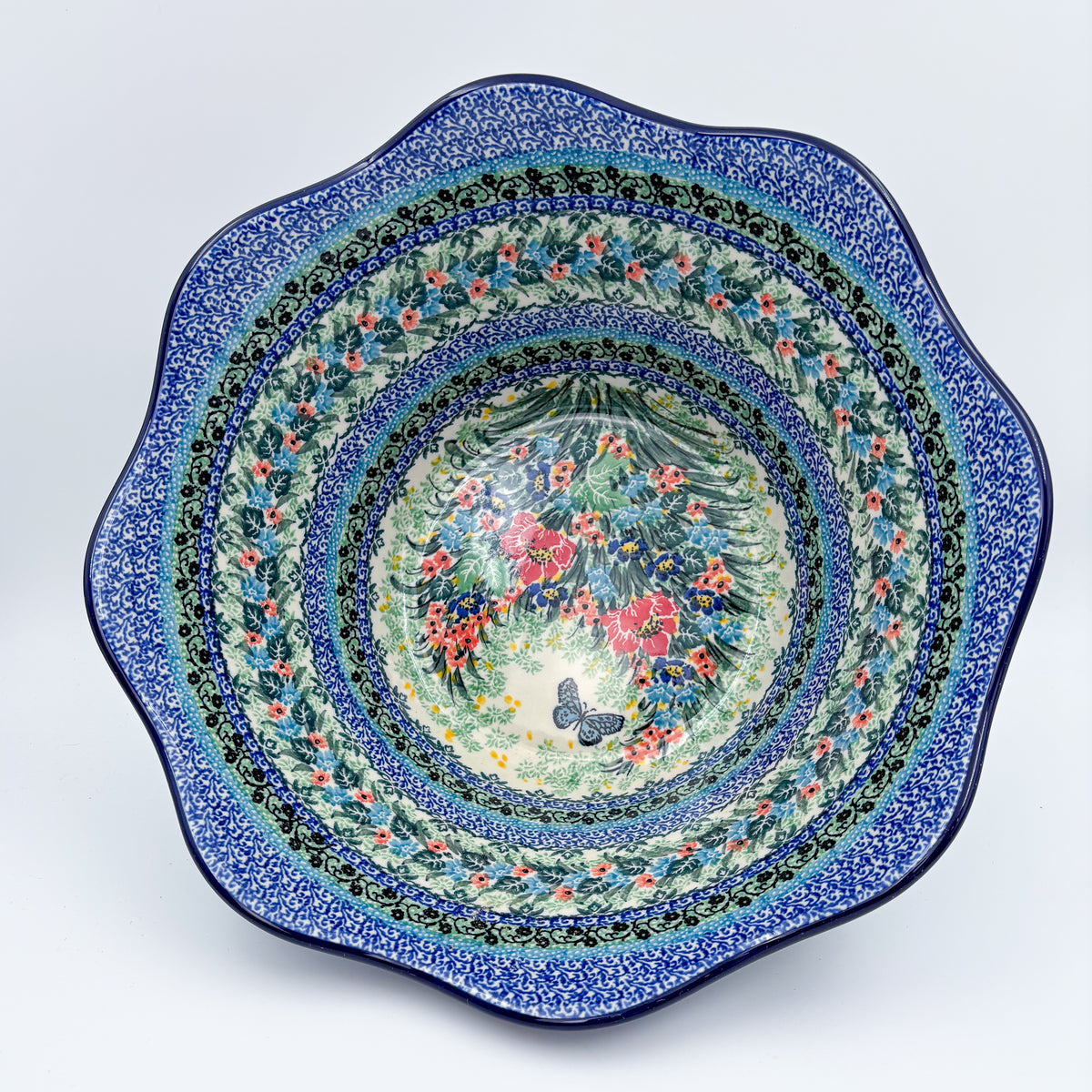 12" Wavy Bowl:  UNIKAT Spring Floral Garland
