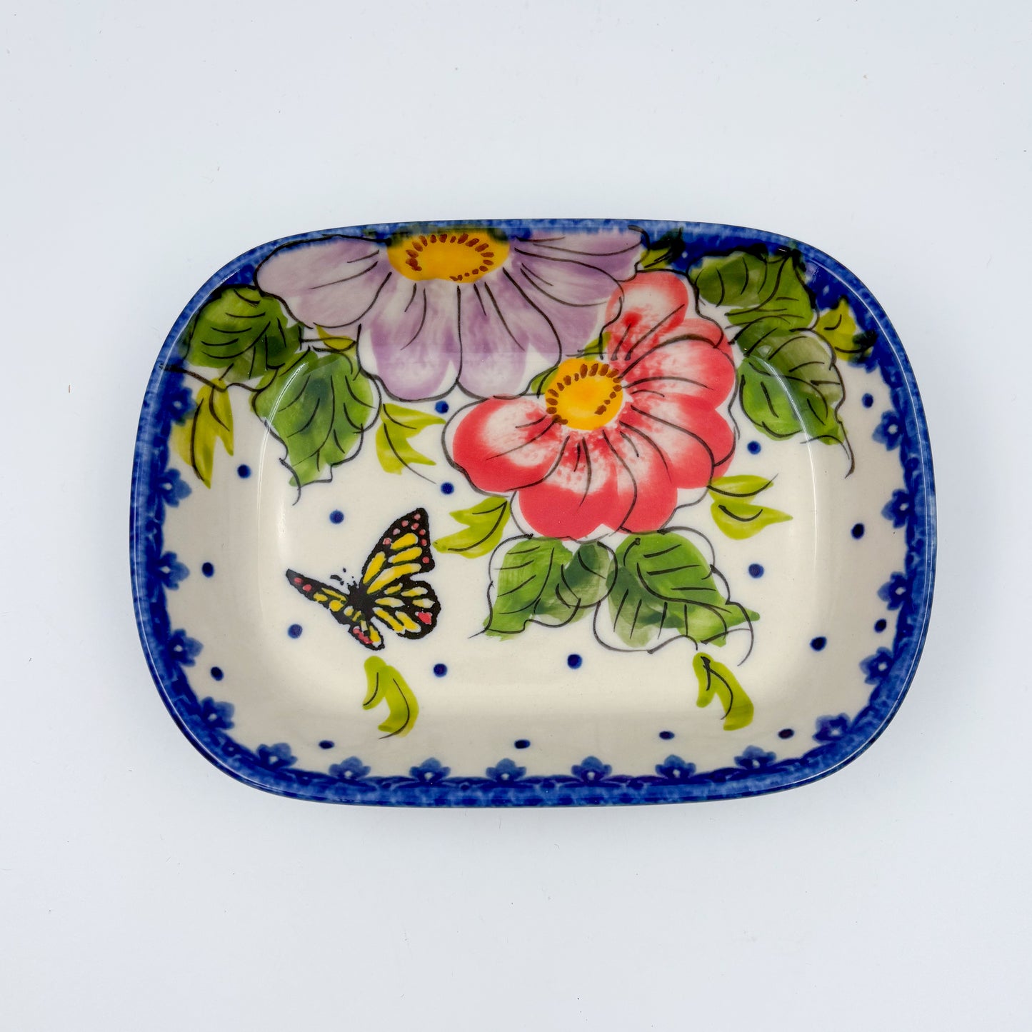 5" Soap Dish.  Handmade Polish pottery.  UIKAT Monarch Design