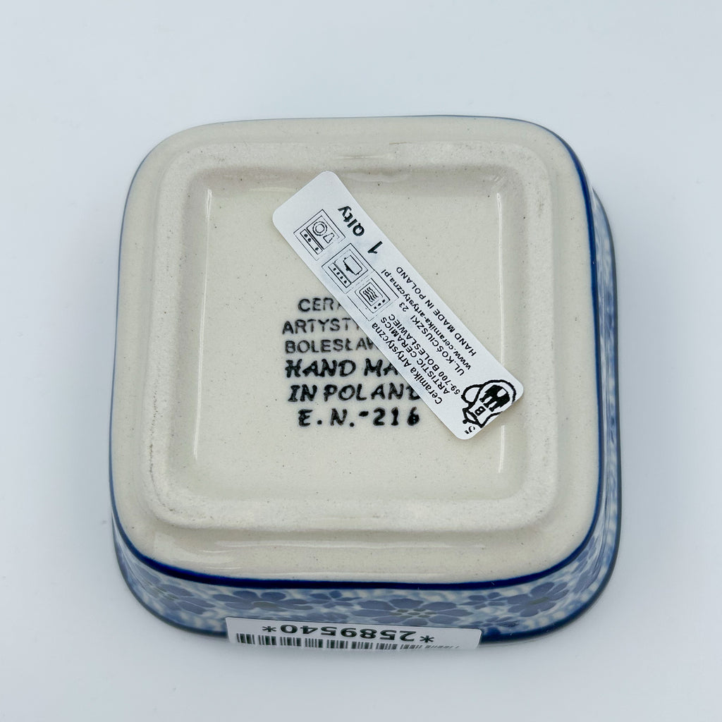 Misty Dragonfly square bowl, bottom stamp with Ceramika Artystyczna Boleslawiec mark