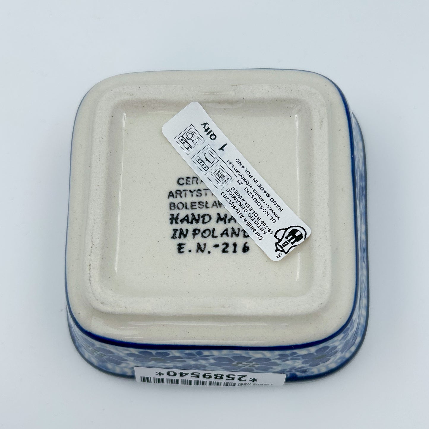 4” Square Bowl.  Hand crafted Polish pottery stoneware:  Misty Dragonfly Design.