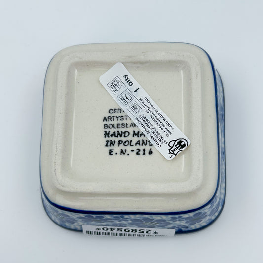 4” Square Bowl.  Hand crafted Polish pottery stoneware:  Misty Dragonfly Design.