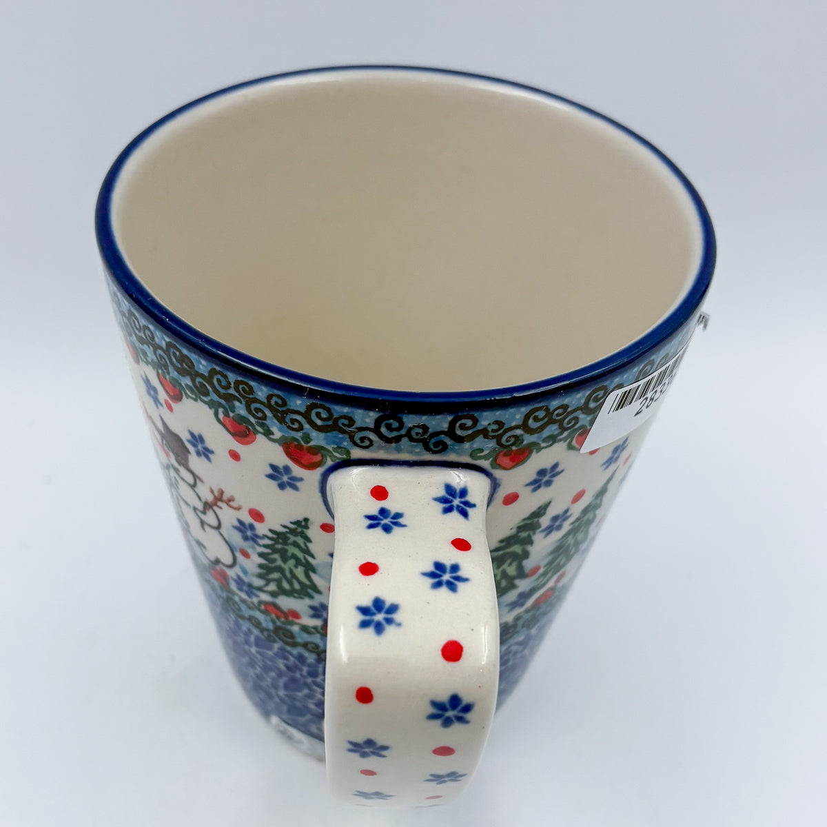 16 oz Mug. Handcrafted Polish pottery stoneware:  UNIKAT Dancing Snowman Design