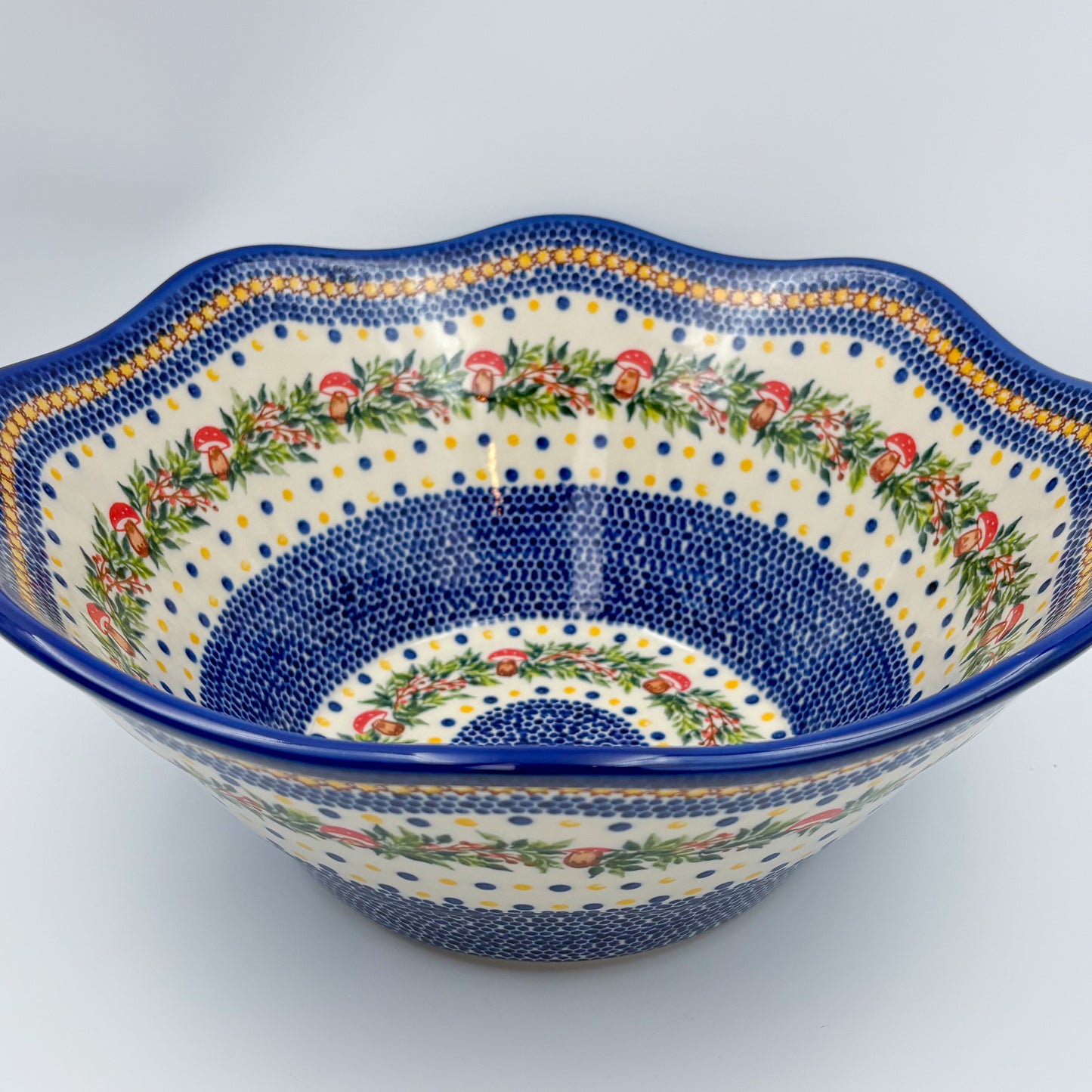 13” Wavy Bow XL.  Hand crafted Polish pottery stoneware:  Mushroom Design