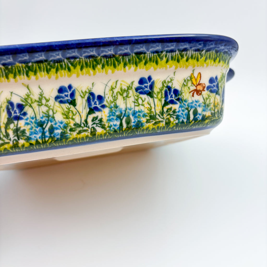 9” Lasagna Baker Handmade in Poland.  UNIKAT Blueberry Meadow Design