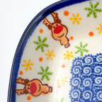 6" Butter Platter.  Handmade Polish pottery.  UNIKAT Holiday Rudolph