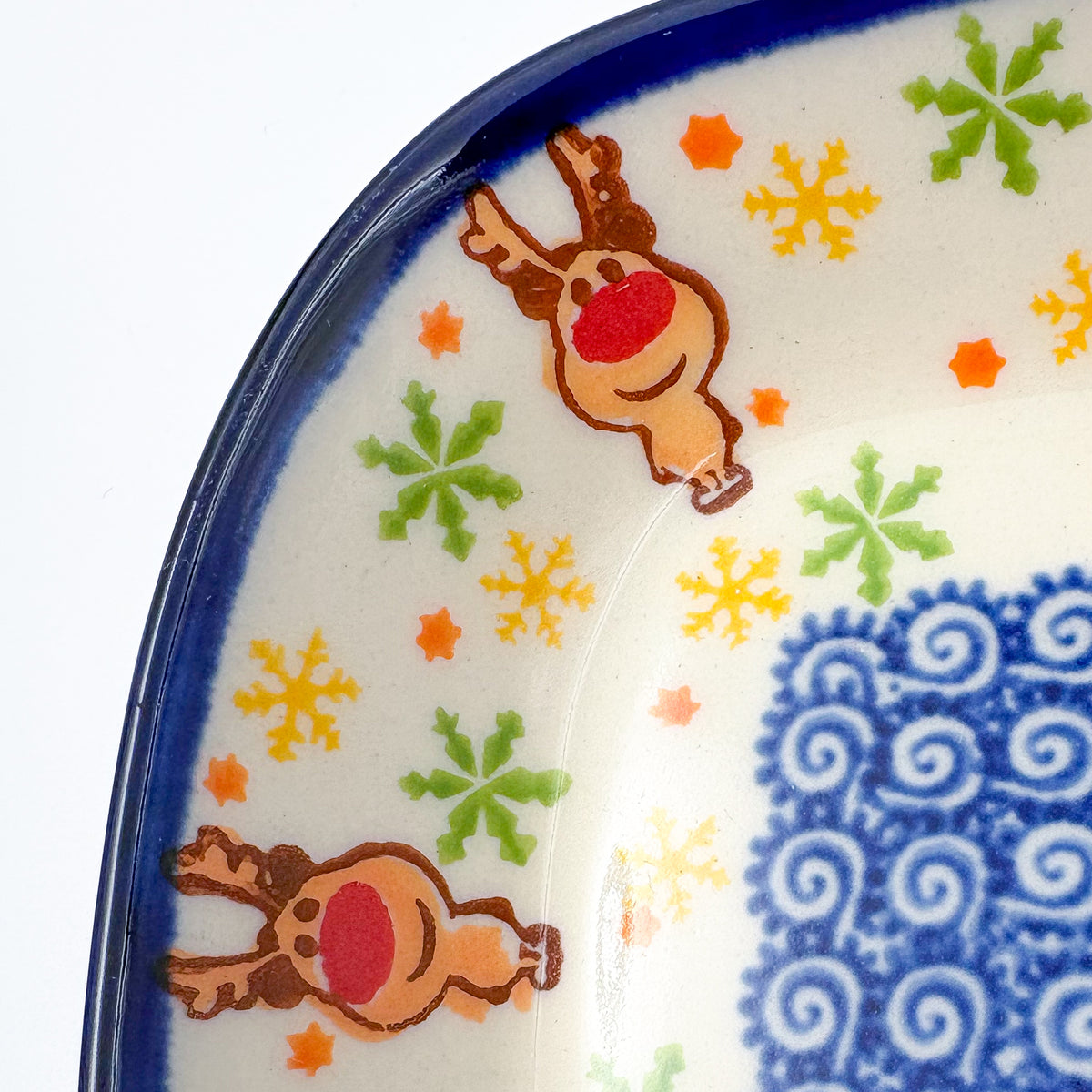 6" Butter Platter.  Handmade Polish pottery.  UNIKAT Holiday Rudolph