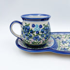 SET Bubble Mug 8 oz with Sandwich Plate . Handcrafted in Poland UNIKAT Blueberry