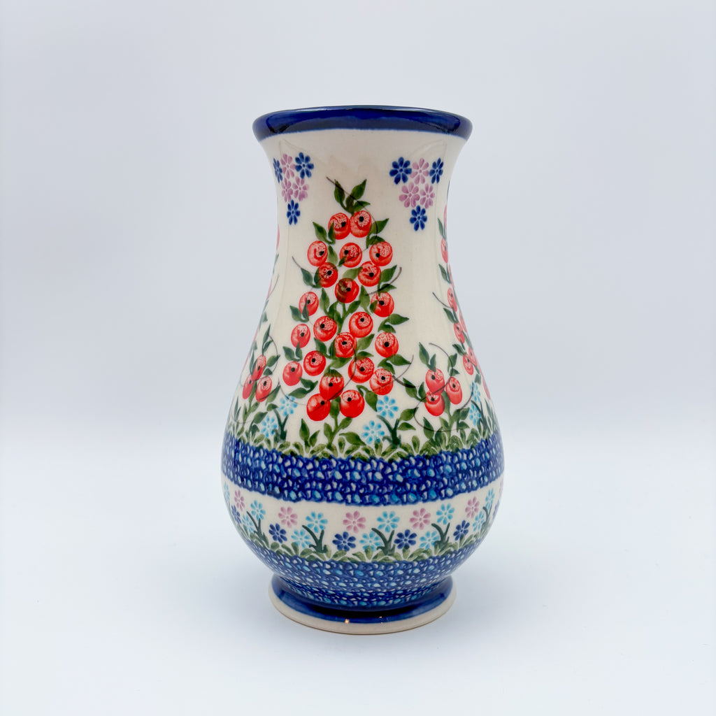 Vase 9”. Handmade Polish pottery.  UNIKAT Red Berry