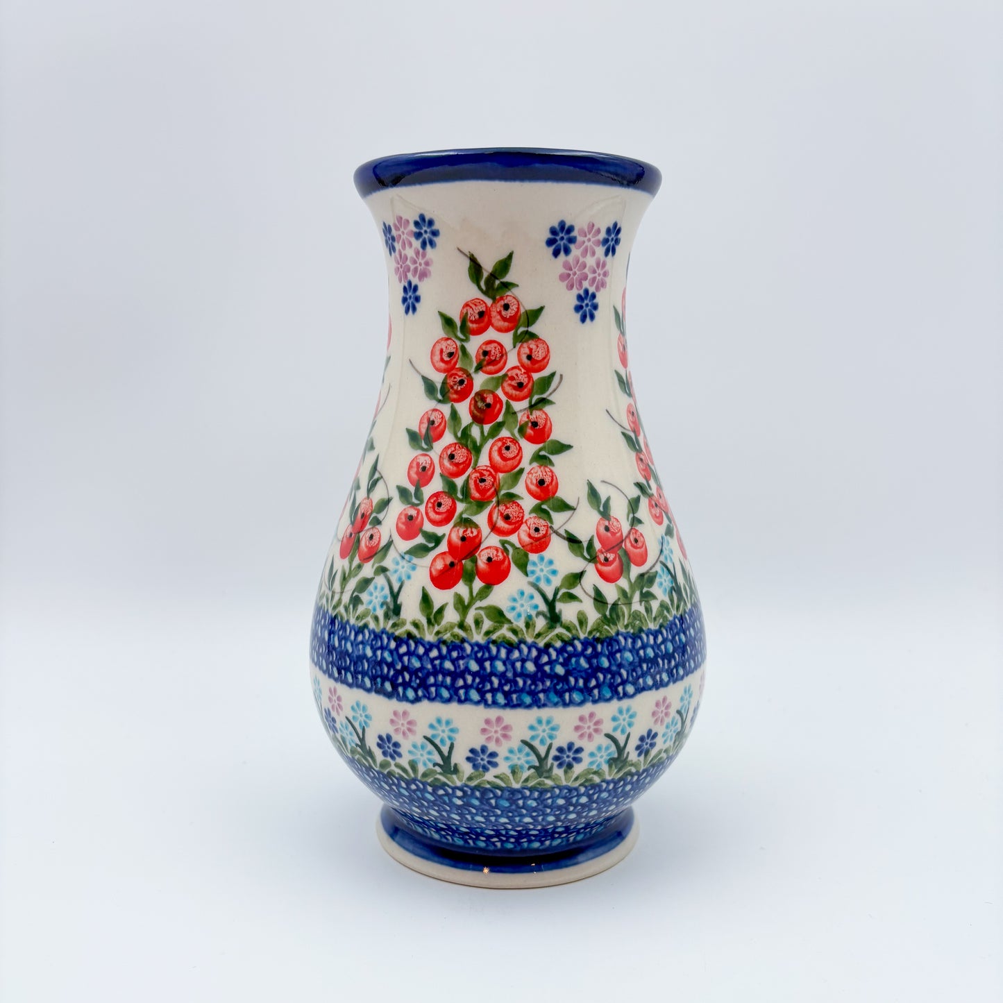 Vase 9”. Handmade Polish pottery.  UNIKAT Red Berry