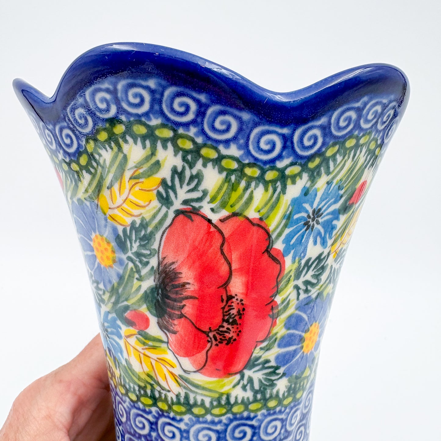 Vase Fala 7”. Handmade Polish pottery.  UNIKAT Garden Poppy