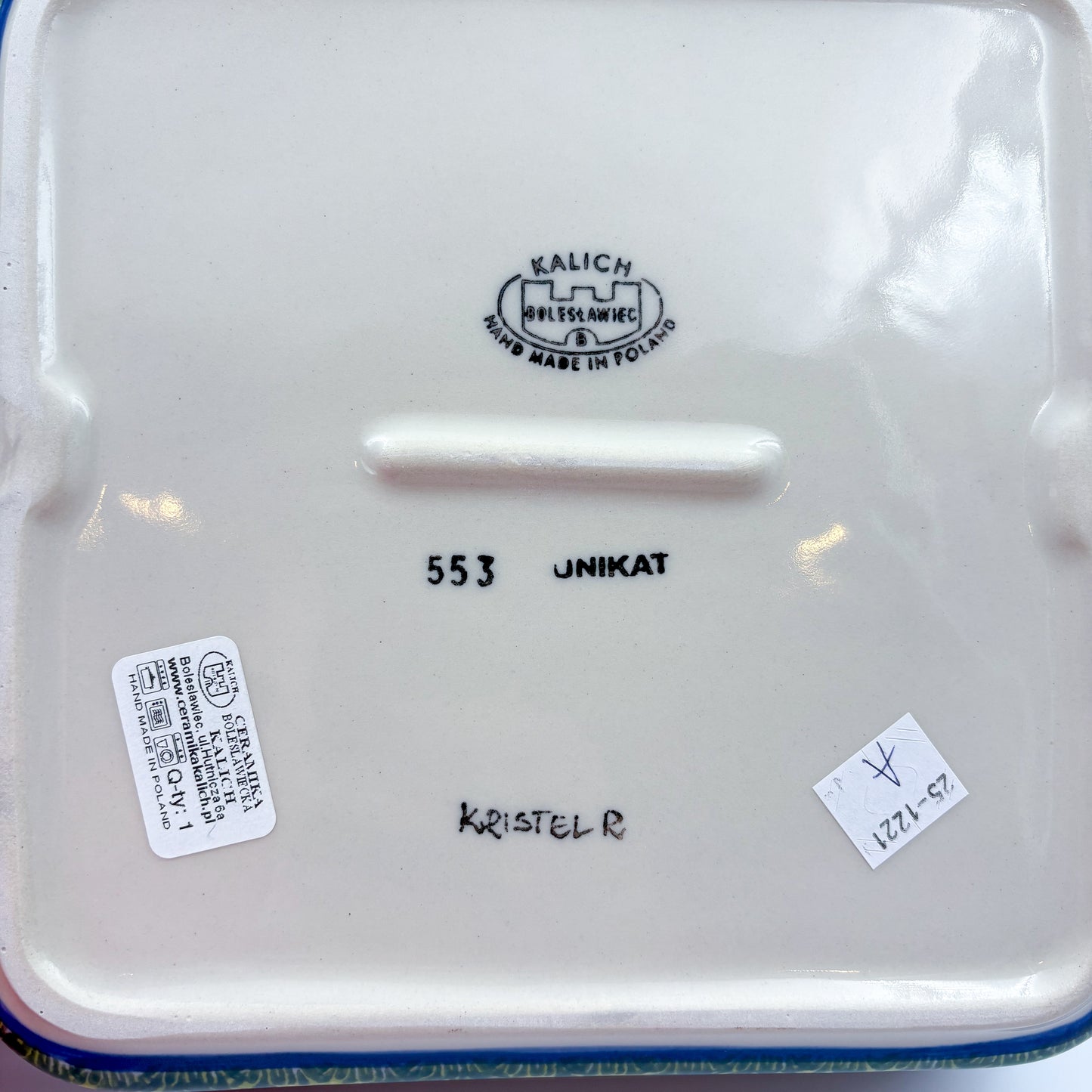 9” Lasagna Baker Handmade in Poland.  UNIKAT Blueberry Meadow Design
