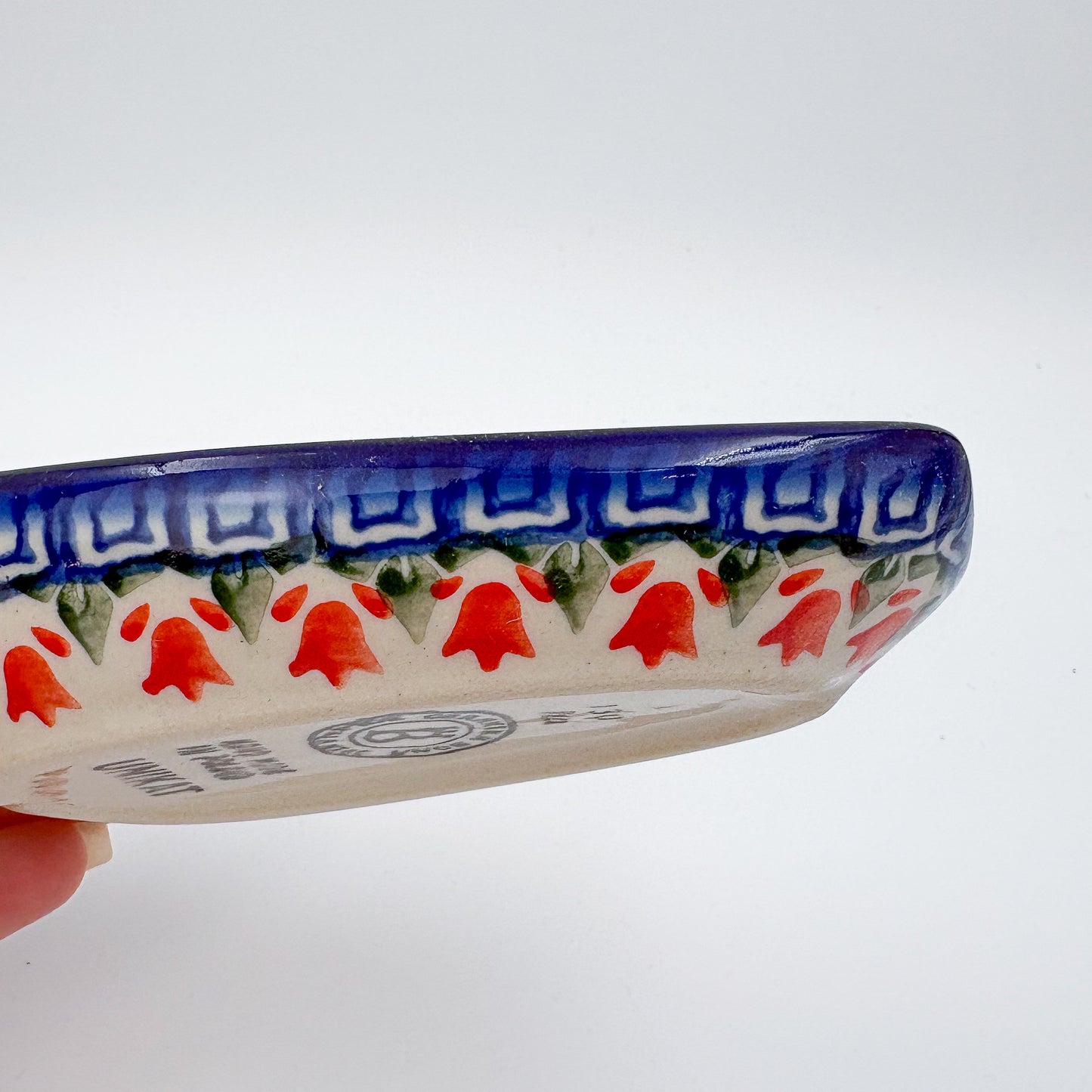 Spoon Rest 5””.  Handmade Polish pottery.  UNIKAT Happiness Design