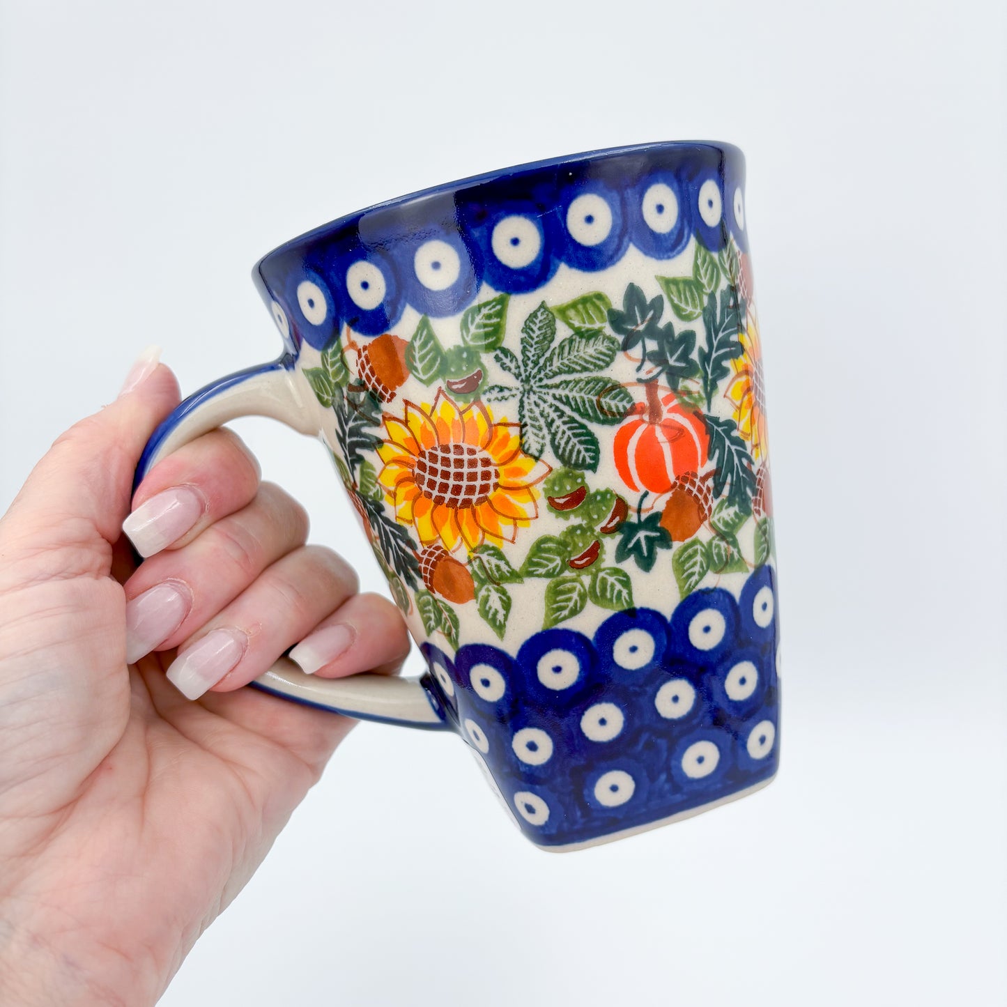 Mug XL 18oz. Handcrafted Polish pottery stoneware:  UNIKAT Sunflower Meadow