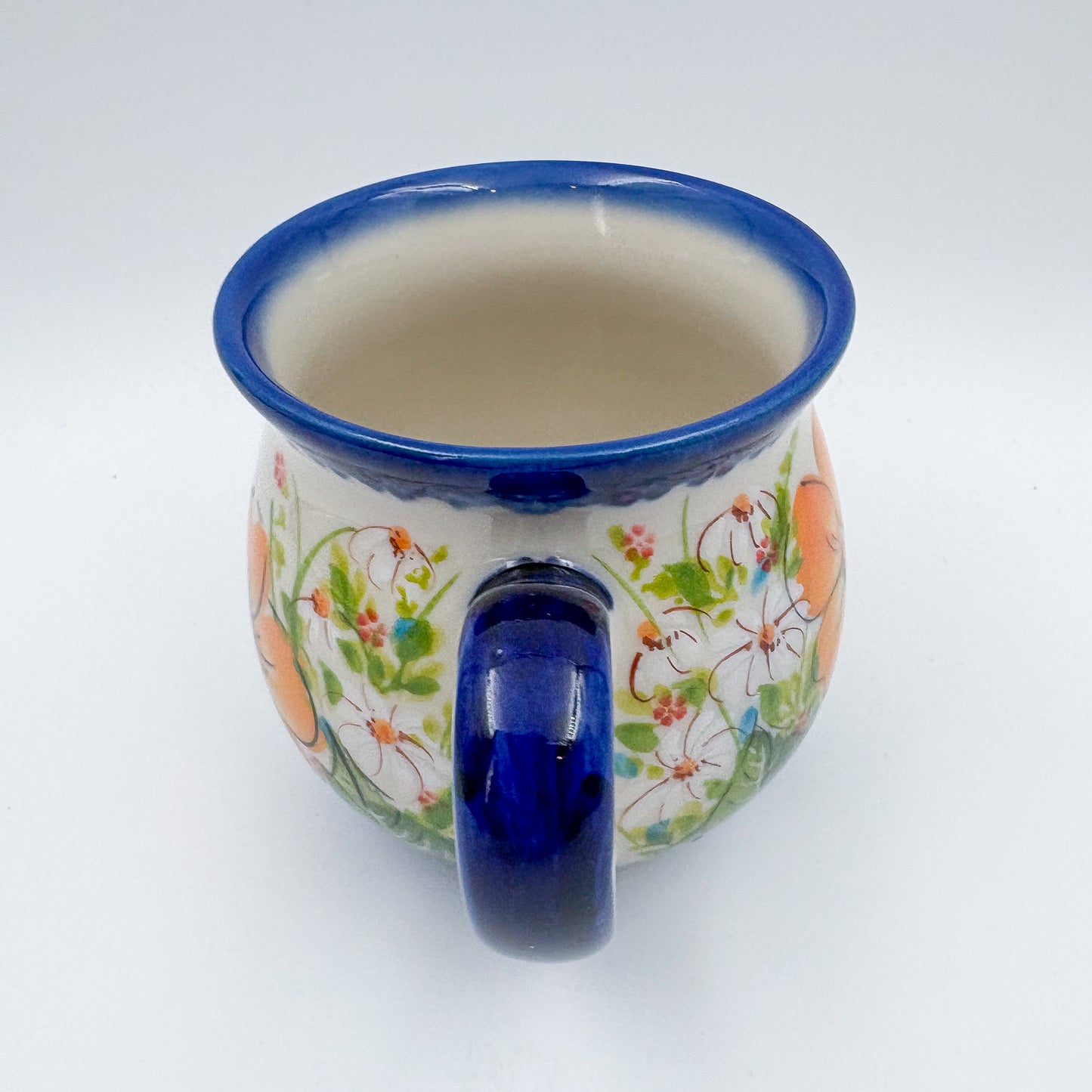 10 oz Bubble Mug. Handcrafted Polish pottery stoneware:  UNIKAT Orange Poppy