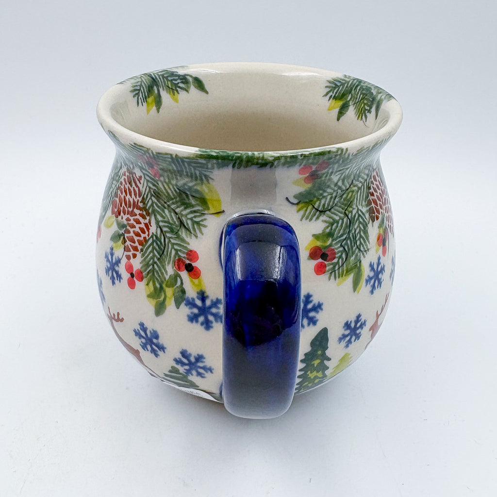 10 oz Bubble Mug. Handcrafted Polish pottery stoneware:  UNIKAT Reindeer Bliss