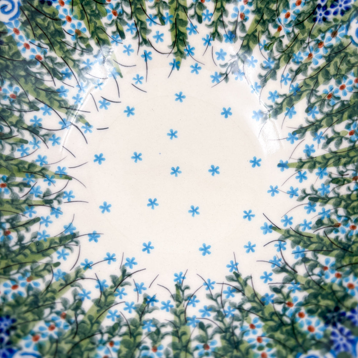 Close-up top-down view of star pattern center on Whispering Ferns wave bowl