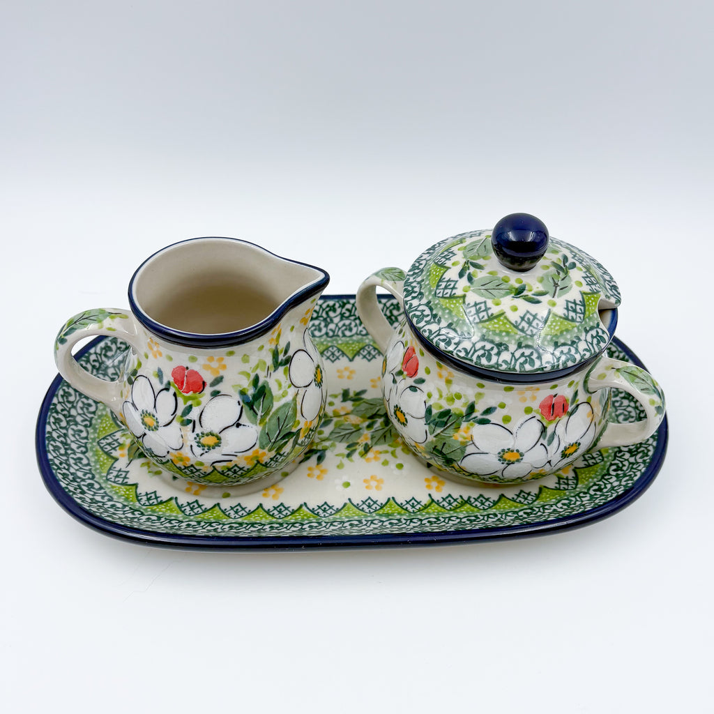 10" Cream and Sugar Set.  UNIKAT Hidden Pansy Design
