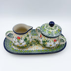 10" Cream and Sugar Set.  UNIKAT Hidden Pansy Design