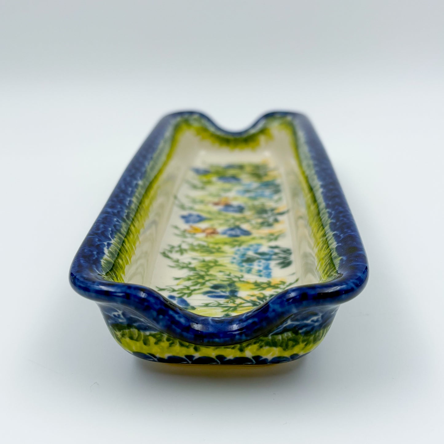 9" Corn Dish/Small Tray.  Hand crafted Polish pottery stoneware: UNIKAT Bluebell Meadow