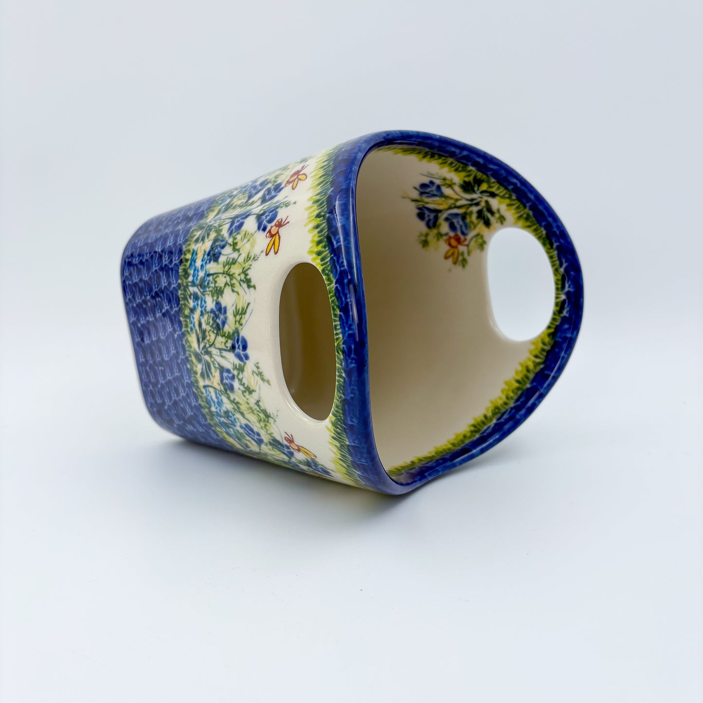 Basket Container & Utensil Med.  Handmade Polish pottery.  UNIKAT Bluebell Meadow Design