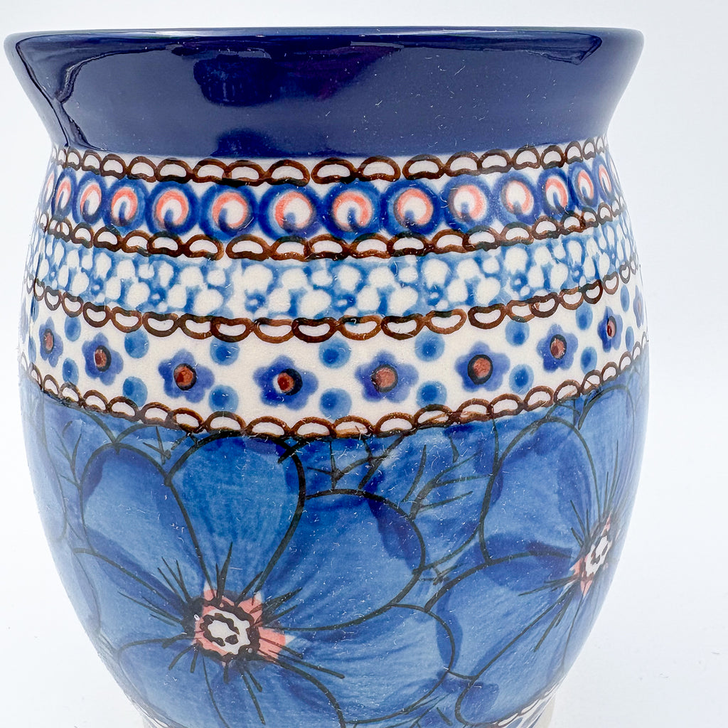 6" Lidded Jar.  Handmade Polish pottery.  UNIKAT Cobalt Poppies Design