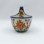Red Berry loop-handle bowl mug on white background, front view