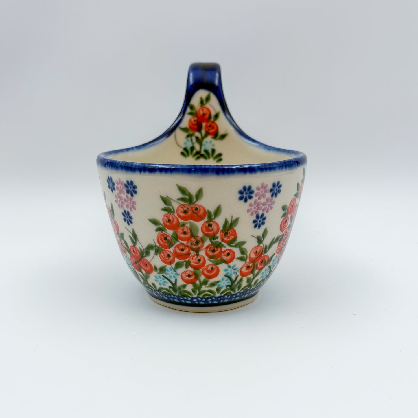 12 oz Bowl/Mug with Loop-Handle.  Hand crafted Polish pottery stoneware: UNIKAT Red Berry