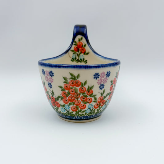 12 oz Bowl/Mug with Loop-Handle.  Hand crafted Polish pottery stoneware: UNIKAT Red Berry