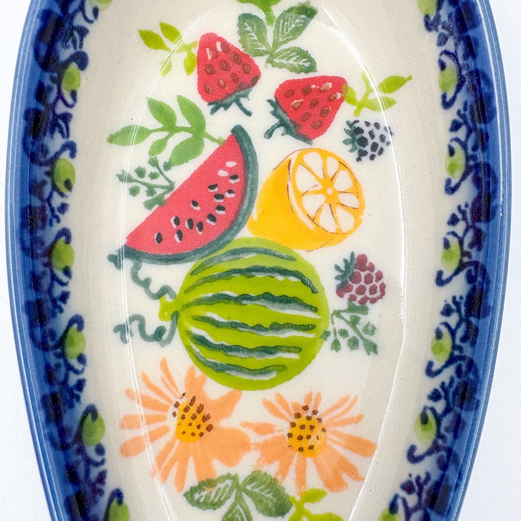 Spoon Rest 5”.  Handmade Polish pottery.  UNIKAT Fruit Basket