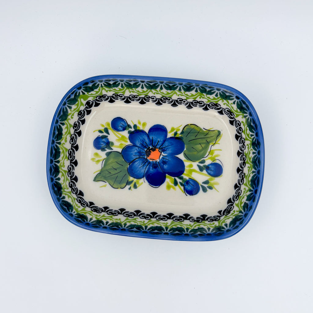 6" Butter Platter: UNIKAT Blue Poppy Garden