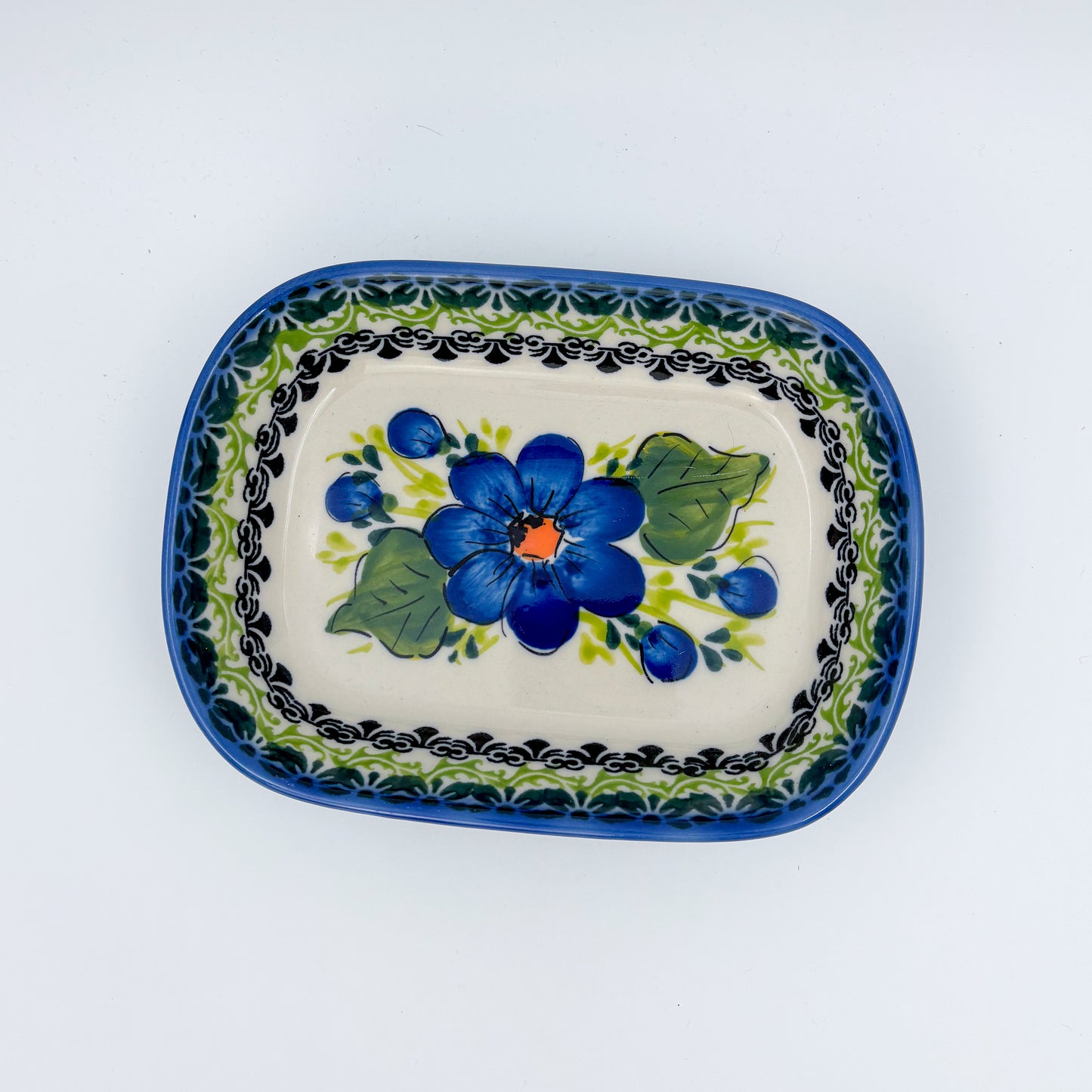 6" Butter Platter: UNIKAT Blue Poppy Garden