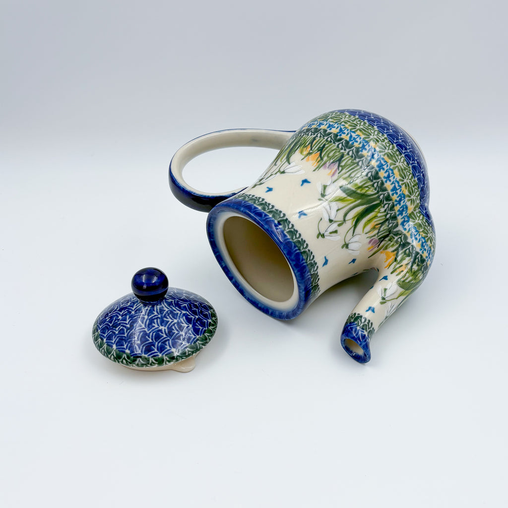 23 oz Teapot Florencja Handcrafted Pottery in Poland.  UNIKAT Snowdrop Garden