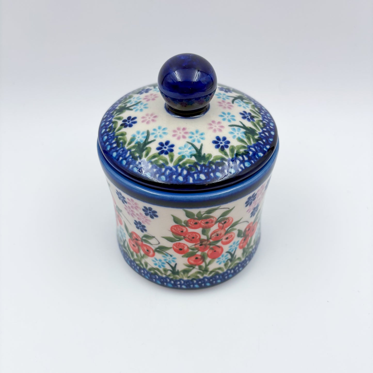 Sugar Jar.  UNIKAT Red Berry Pattern