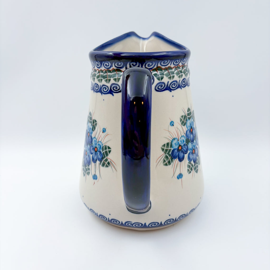 48 oz. Jacek Pitcher.  Hand painted Polish pottery stoneware UNIKAT Pansy Blues