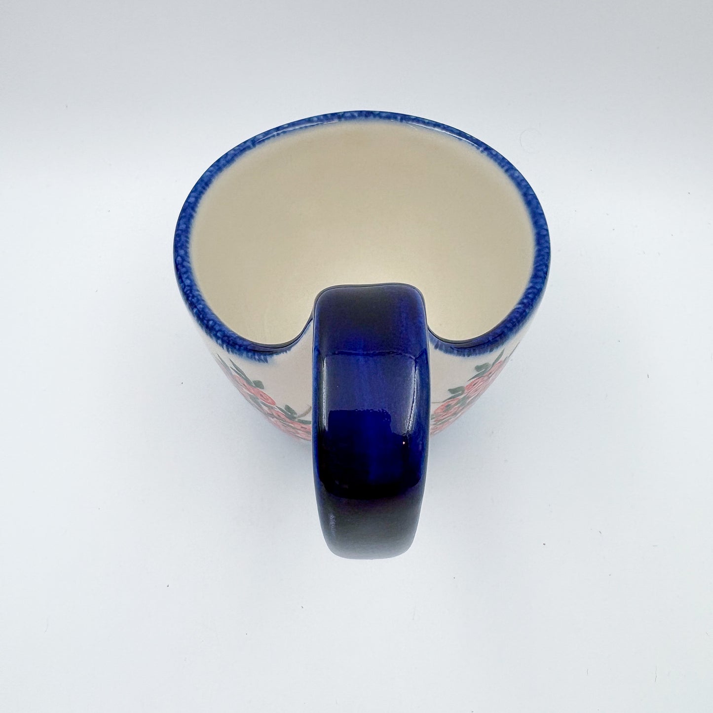 12 oz Bowl/Mug with Loop-Handle.  Hand crafted Polish pottery stoneware: UNIKAT Red Berry
