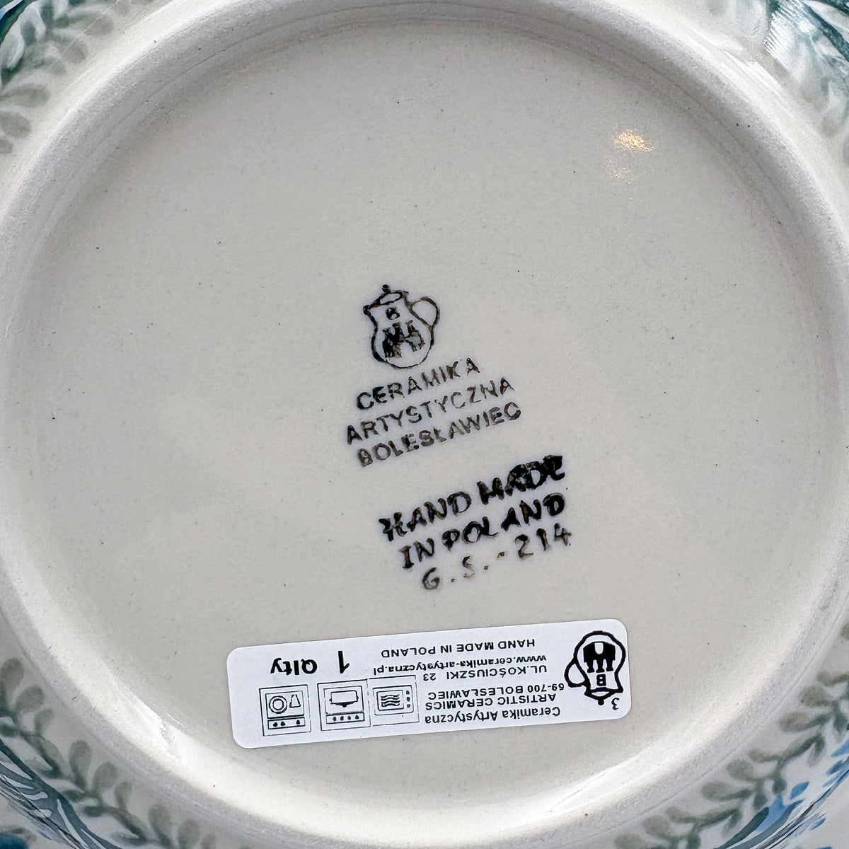 9”  Pasta Bowl.  Hand crafted Polish pottery stoneware: UNIKAT Feathery Bluebells Design
