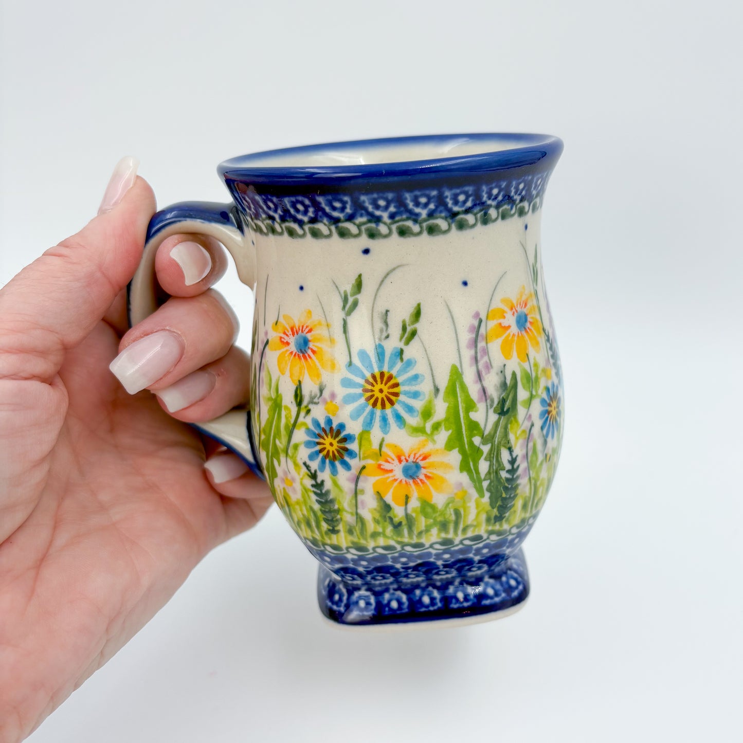 Tulip Mug 10oz. Handcrafted Polish pottery stoneware:  UNIKAT Wildflower Meadow Design