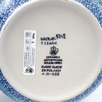 9” Serving Bowl.  Hand crafted Polish pottery stoneware: UNIKAT Blue Hydrangea Design