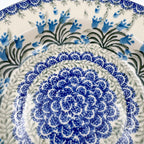 9”  Pasta Bowl.  Hand crafted Polish pottery stoneware: UNIKAT Feathery Bluebells Design