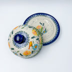Round Butter/Cheese Covered Dish: UNIKAT Songbird Design
