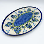 UNIKAT Blueberry oval tray, angled top-down view of full tray with blueberry pattern