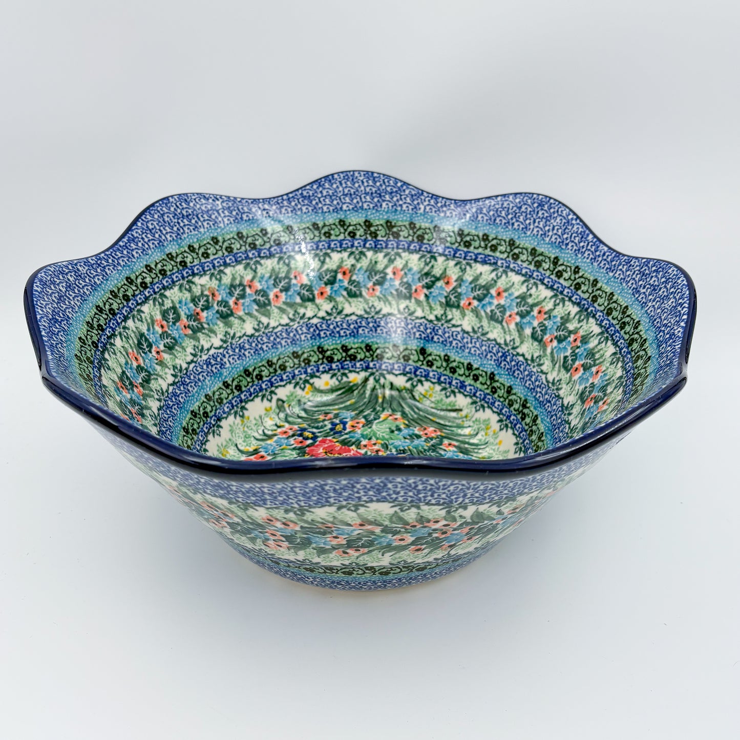 12" Wavy Bowl:  UNIKAT Spring Floral Garland