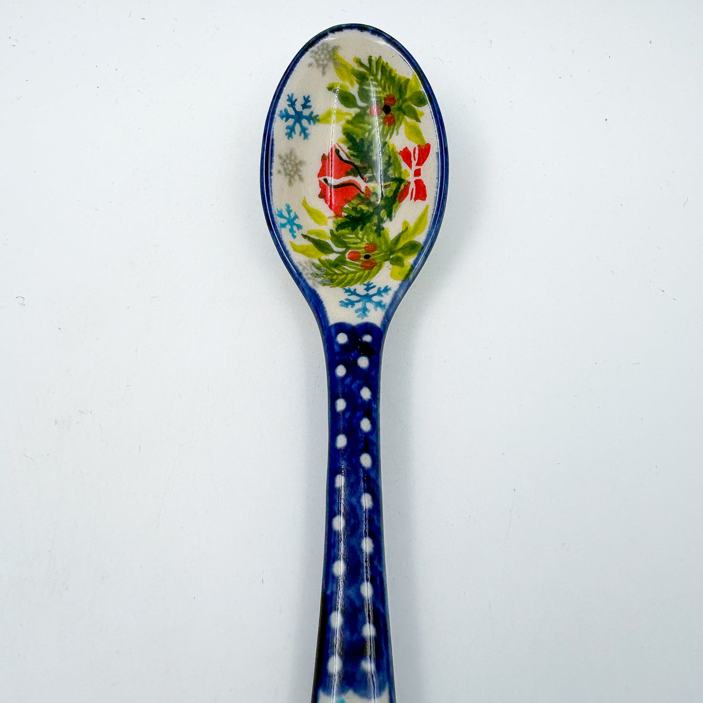 Spoon Lg 8”.  Handmade Polish pottery. UNIKAT Bells and Holly