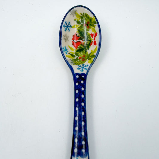 Spoon Lg 8”.  Handmade Polish pottery. UNIKAT Bells and Holly