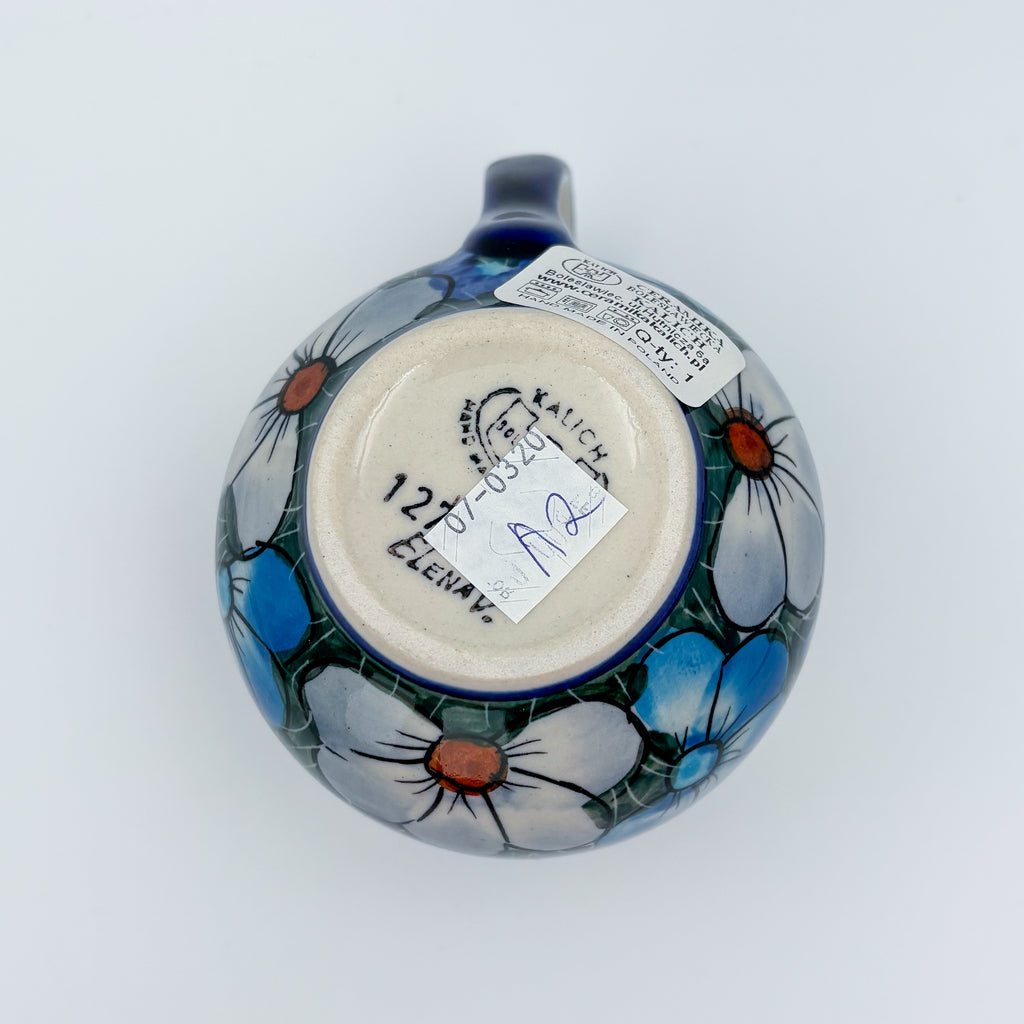 8 oz Bubble Mug. Handcrafted Polish pottery stoneware:  UNIKAT Forget Me Not Pansy