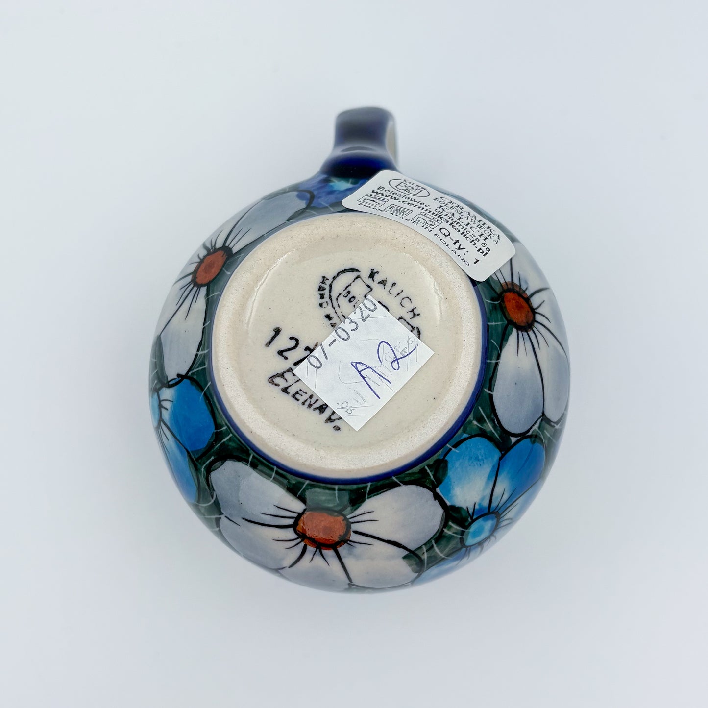 8 oz Bubble Mug. Handcrafted Polish pottery stoneware:  UNIKAT Forget Me Not Pansy