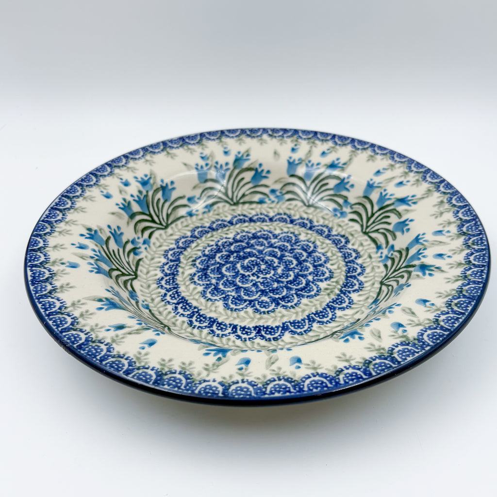 9”  Pasta Bowl.  Hand crafted Polish pottery stoneware: UNIKAT Feathery Bluebells Design